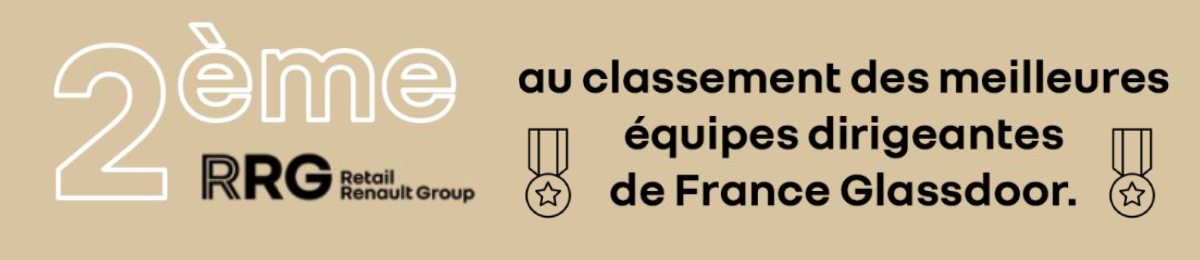 Bannière reprenant le classement de RRG en tant que 2ème des meilleures équipes dirigeantes de France, selon Glassdoor.